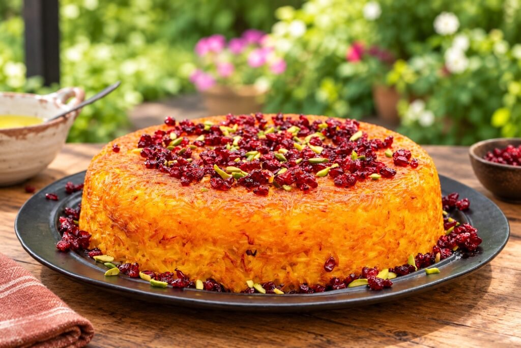 Chicken Tahchin: Persian Saffron Rice Cake for Four
